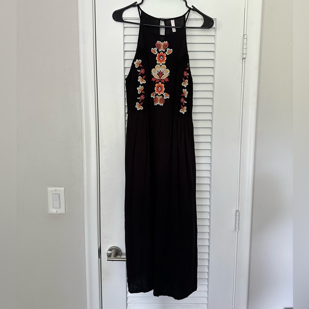 Xhilaration Black jumpsuit with floral detail, size medium.